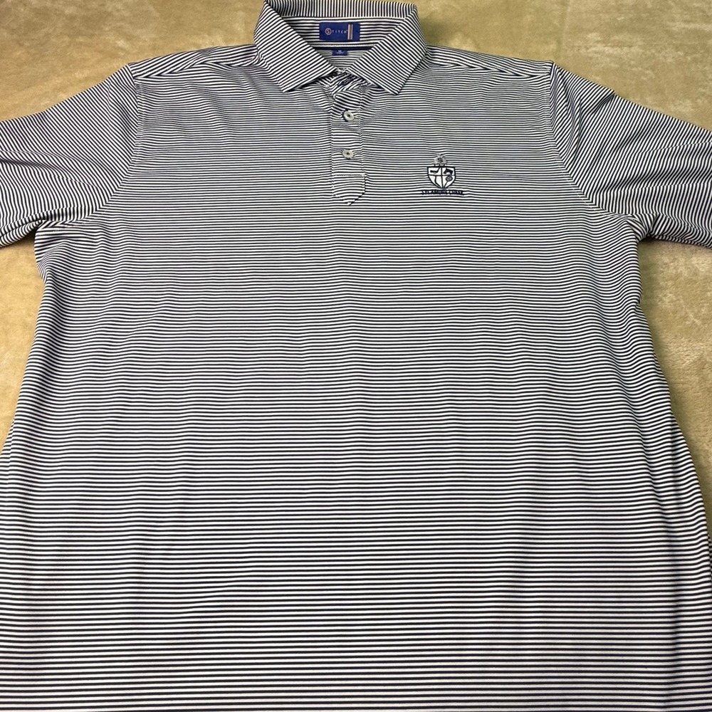 Stitch Golf Men's Polo Shirt‎ M Blue White Striped Vicennes Country Club Logo